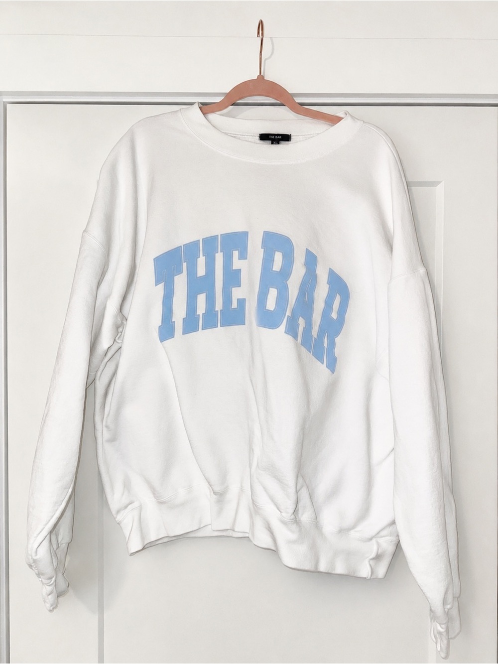 The Bar White Sweatshirt with light blue text - XL